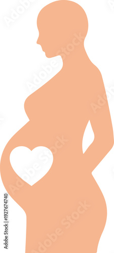 Flat design pregnant woman silhouette with heart symbol for motherhood and prenatal care vector illustration EPS file