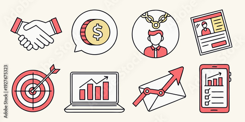 A collection of diverse and colorful icons representing various activities and concepts. Vector