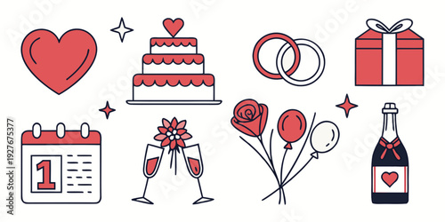 A delightful assortment of valentine's day icons featuring hearts, gifts, and romantic symbols Vector