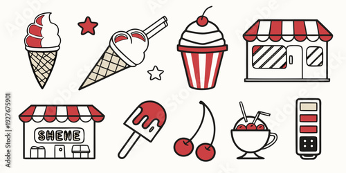 A delightful assortment of iconic red, white, and blue themed food and treats. Vector
