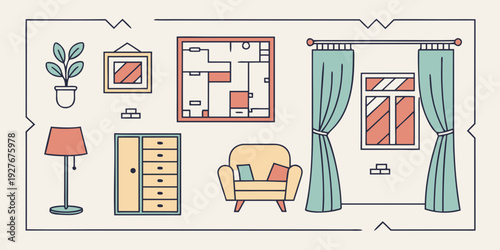 A beautifully decorated living room with various furniture and decor items Vector