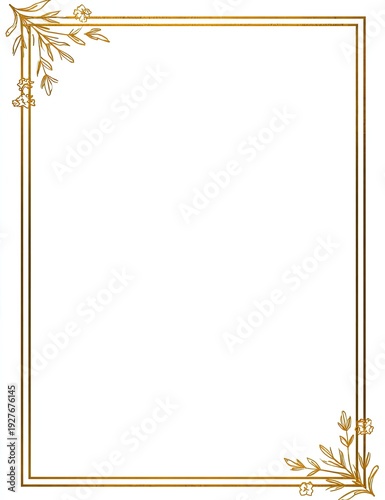 Elegant gold rectangular frame with floral corner embellishments on a white background