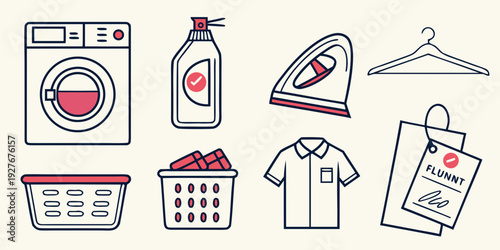Illustration of various laundry appliances and items for cleaning clothes Vector