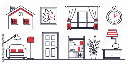 Illustrations of various home maintenance and improvement activities Vector