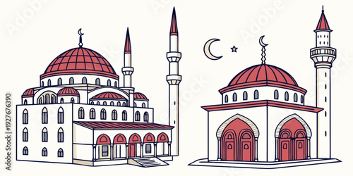 A picturesque view of traditional buildings with intricate architectural details Vector