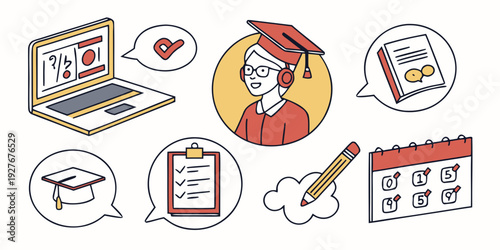 A collection of icons representing various office and productivity tools and applications Vector