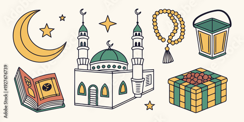 Diverse religious symbols and cultural artifacts displayed together Vector