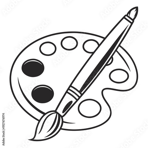 A paintbrush on a palette with colorful paints