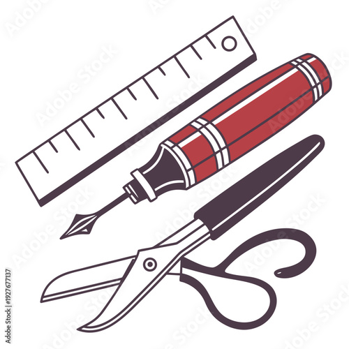 A syringe, scissors and ruler on a white background