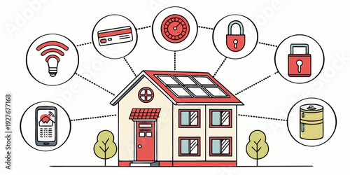 A heartwarming illustration of a family home with various activities and symbols. Vector