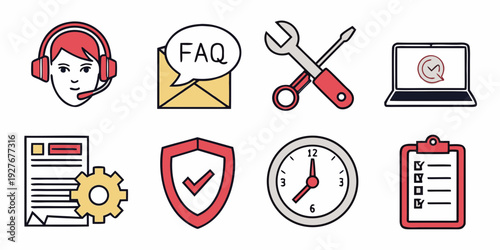 Collection of icons representing failure, security, and document management. Vector