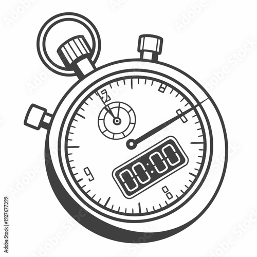 A stopwatch with a digital display on a white background