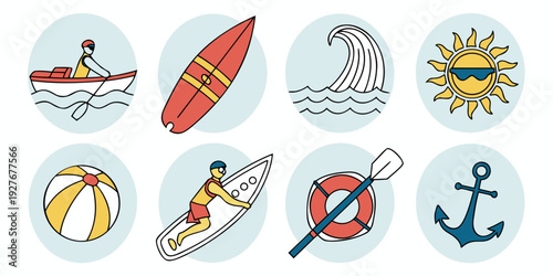 Assorted colorful icons depicting various sports and activities Vector
