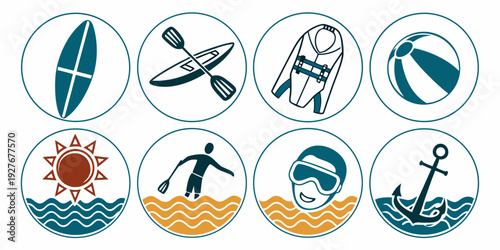 A collection of diverse and colorful circular icons representing various activities and objects Vector