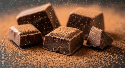 Delicious Dark Chocolate Cubes - A Tempting Close-Up of Sweet Treats.