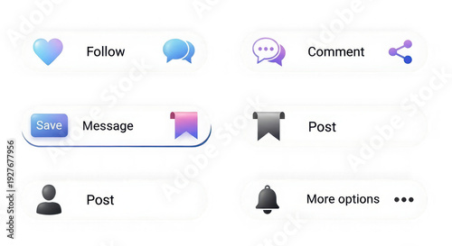 A social media interface with various buttons and icons on a black background