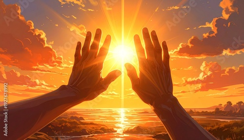 手を太陽にかかげる