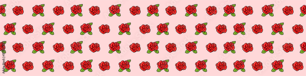 Fototapeta premium Editable large pixel rose seamless vector for indie game websites. Ideal for symbolizing chunky 8-bit floral patterns, prominent digital romance, and retro nature motifs.