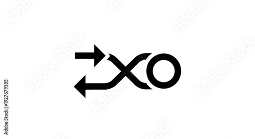 Abstract graphic symbol featuring arrows and an xo shape for exchange or communication