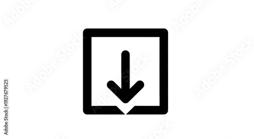 Black and white icon depicting a downward arrow inside a tablet frame