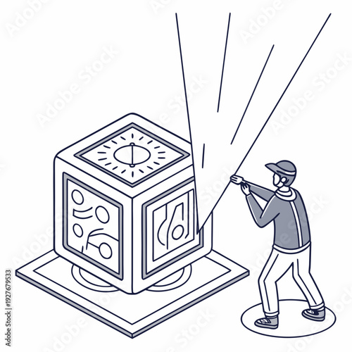 A man interacting with a futuristic device emitting light