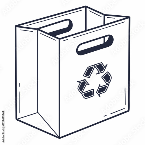 A recyclable bag with a recycling symbol on the front