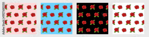 Editable set pixel rose seamless vector for romantic retro backgrounds. Ideal for symbolizing 8-bit valentine aesthetics, arcade style gardens, and sweet digital botany.