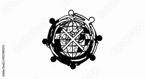 Abstract global unity graphic with diverse figures embracing planet