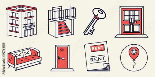 A collection of icons representing various aspects of real estate and property management Vector