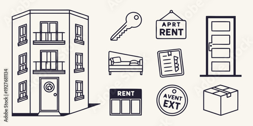 Diverse architectural structures and elements depicted in a minimalist style Vector