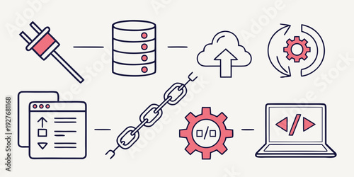 Illustration depicting the process of software development and deployment Vector