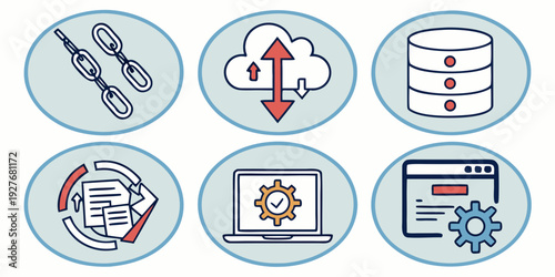 A collection of icons representing various computer science concepts and technologies Vector