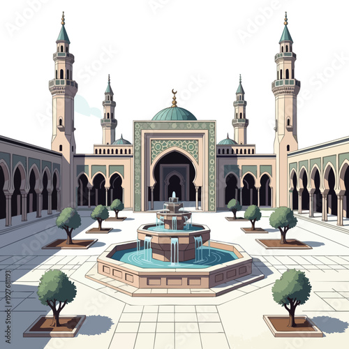 Beautiful Islamic Mosque with Spacious Courtyard and Fountain