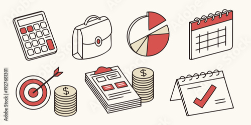 A collection of various icons representing business and productivity concepts. Vector