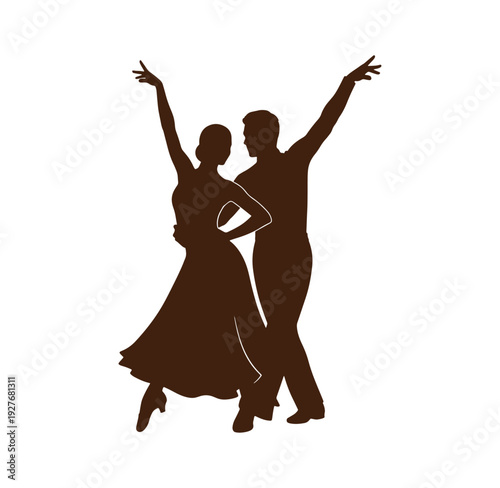 Silhouette of a man and woman dancing together in a ballroom dance position