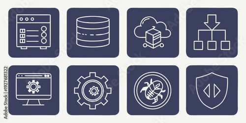 Icons representing various aspects of cybersecurity and data protection Vector