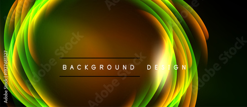 Abstract flowing lines create vibrant, luminous oval shape. Text reads background design centered within form. Dark background surrounds central element.