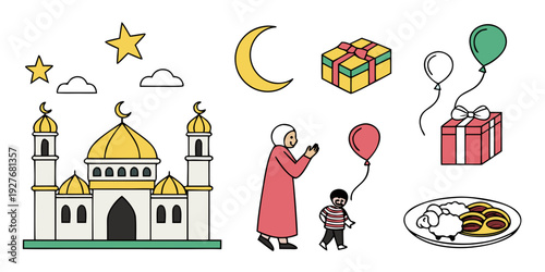 A vibrant illustration of a castle, a wizard, and a birthday celebration Vector