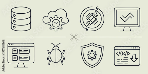 Illustrations of various cybersecurity concepts and tools. Vector