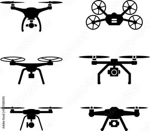 Drone Icons Quadcopter Camera Aerial Vehicle vector