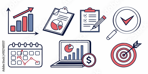 Icons representing various aspects of business and project management Vector