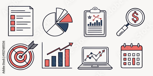 Diverse icons representing various aspects of business and finance management Vector