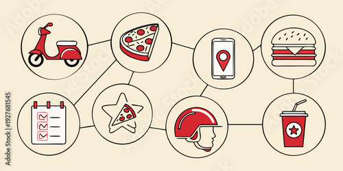 A visual representation of various activities and objects in a circular flow Vector