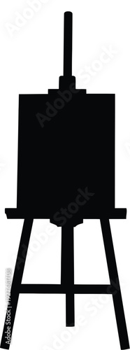 A simple black silhouette of an artist s easel with a canvas