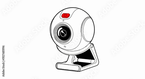 A line drawing of a small, modern spherical webcam on a stand