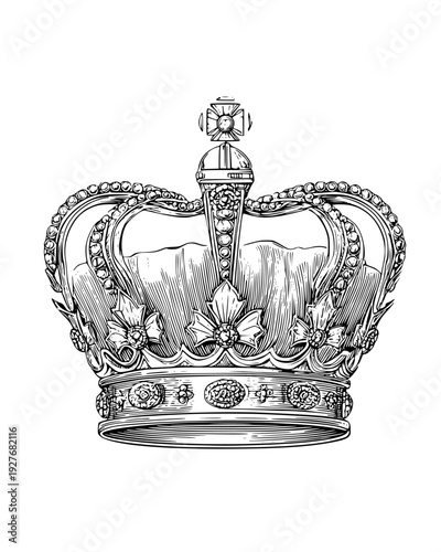 Crown with sparkling jewels on a royal velvet pillow area part, vector illustration