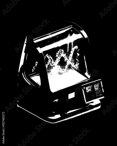 Genetic sequencer machine with a DNA strand holographic display, vector graphic