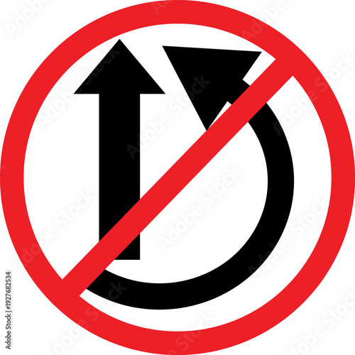 Overtaking prohibited road sign icon, black arrows in red circle prohibition symbol isolated vector