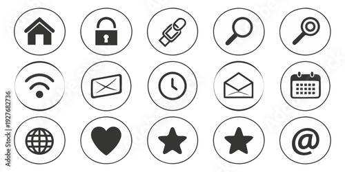 A collection of various icons representing different functions and features. Vector