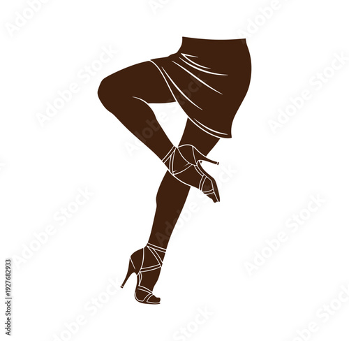 Womans legs in high heels and short skirt standing on tiptoes  fashion illustration